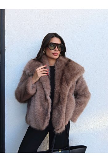 ESRAHELVACI Imported Shawl Collar Jacquard Faux Fur
