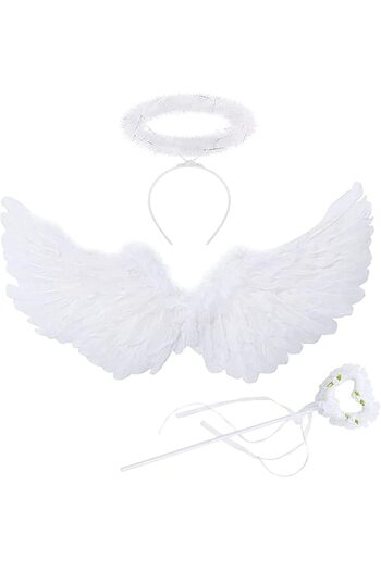 zola 3-piece angel costume, Zola, wings, crown, wand, universal size, 60 x 34 cm, white