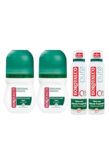 Borotalco Set 4 x Variety Bundle, 2 x Deo Roll On 50ml 48h Original, 2 x Antiperspirant Deo 150ml Pu