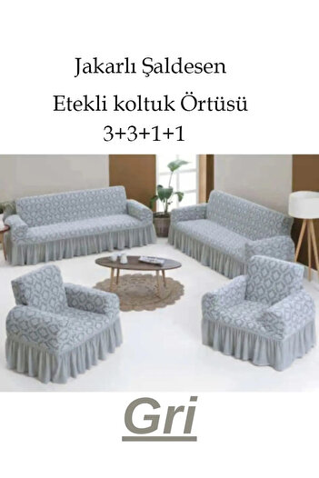 StarMall Jakarlı Şal desen Koltuk, Kanepe, çekyat Örtüsü, Likralı, Etekli, koltuk kılıfı 3+3+1+1 takım
