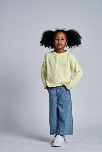 MiaBaby Daisy Embroidered Denim Pants Cardigan Set