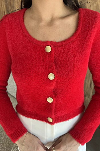 julude Red Embroidered Women's Crop Top Knit Cardigan (Available in Sizes S, M, L, XL)