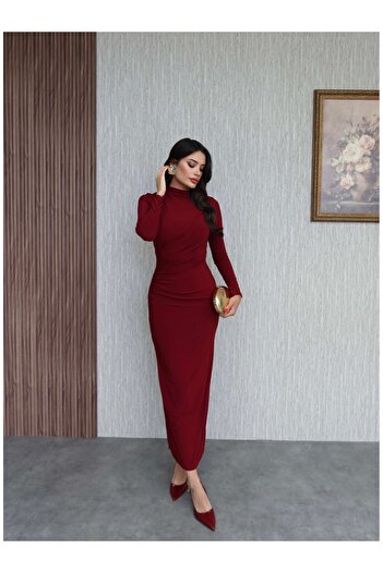 ESRAHELVACI Long Sleeve Draped Slit Dress