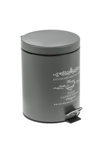 SHOPIENS Metal Trash Can Shopiens® for Bathroom, Anthracite Color, White Print, Handle and Metal Pedal, 5 L