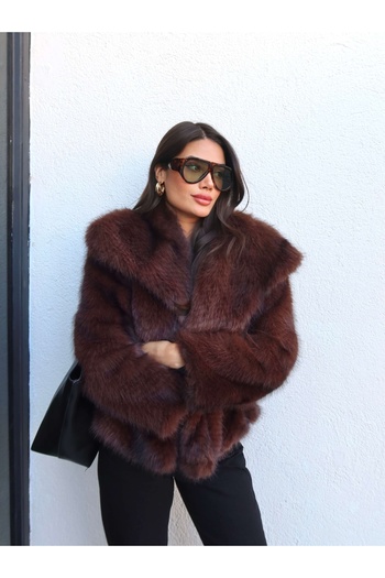 ESRAHELVACI Imported Shawl Collar Jacquard Faux Fur