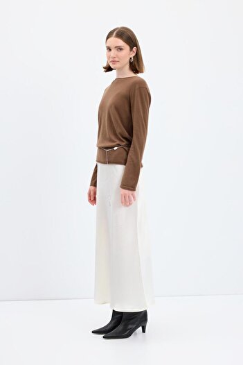 KADRİYE BAŞTÜRK Long Pencil Satin Skirt Ecru
