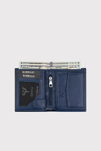 Garbalia Genuine Leather Navy Blue Men's Coin Pocket Wallet Jackson Dortmund