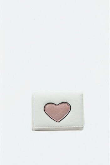 Mazel Design 7169 Genuine Leather Heart Detailed Mini Imported Women's Wallet White