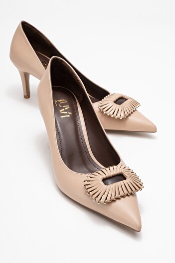 LuviShoes Great Beige-Brown Buckle Women's Heeled Shoes