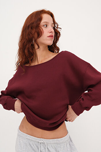 Addax Kayak Neckline Embellished Sweatshirt S1826