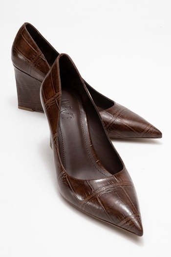 LuviShoes Puera Light Brown Print Pointed Toe Women's Wedge Heel Shoes