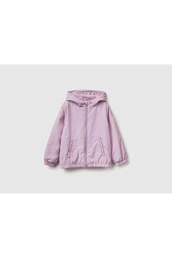 United Colors of Benetton Baby Girl Lilac Raincoat with Elastic Waist and Sleeves, Zippered Hood