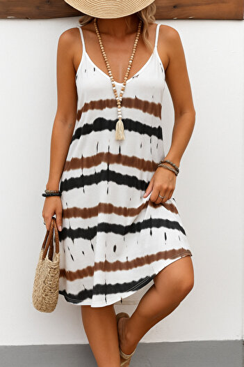MissRunin Women's ip strap v neck mixed color single jersey dress