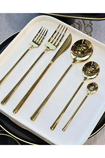 Komşu Züccaciye Titanium Gold 36 Piece Cutlery Set for 6 People with Box (18/10)