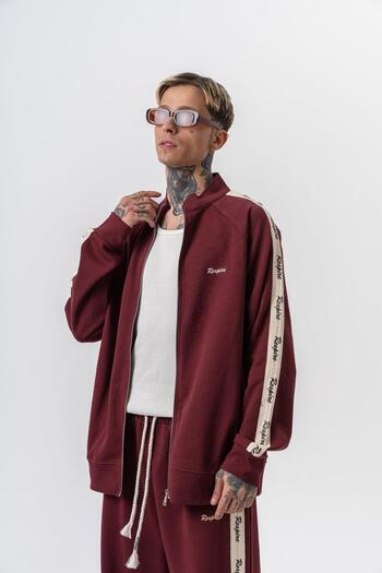 Respire Men's Stripe Detailed Stand Collar Doubleface Zip Oversize Sweatshirt Burgundy