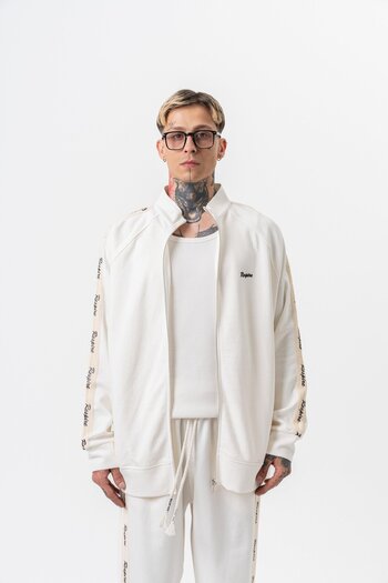 Respire Men's Stripe Detailed Stand Collar Doubleface Zip Oversize Sweatshirt Ecru