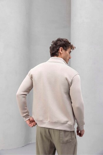 Valiberta Ανδρικό φούτερ Marcel Regular Fit με φερμουάρ και τρεις κορδόνια - Πέτρινο