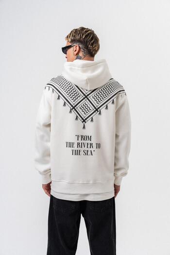 Respire Men's the Sea Printed Oversized Hoodie Ecru