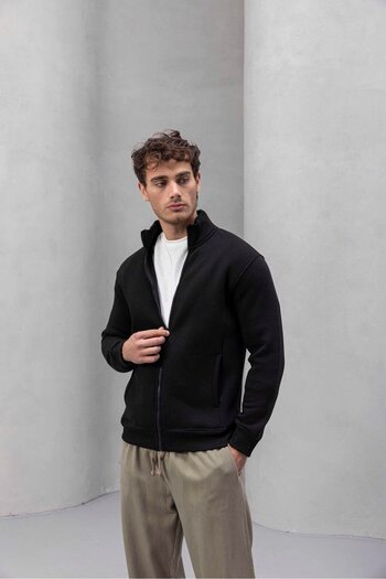 Valiberta Ανδρικό φούτερ Marcel Regular Fit με φερμουάρ και τρεις κορδόνια - Μαύρο