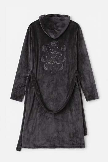 MARKAPIA WOMAN Women's Hooded Soft Velvet Textured Dressing Gown