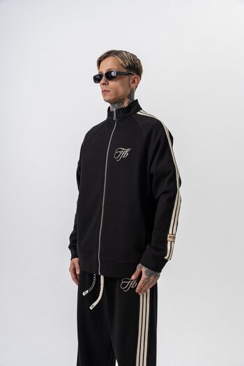 Respire Men's 3-Stripe Detailed Stand Collar Doubleface Zip Oversize Sweatshirt Black