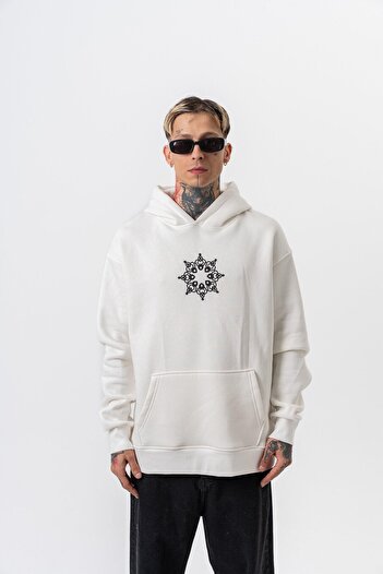 Respire Men's Itsbyzey Embroidered Hooded Oversize Hoodie Ecru