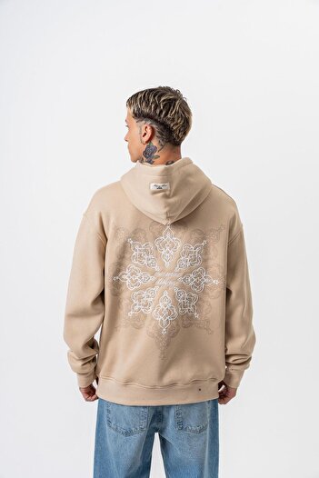 Respire Men's Itsbyzey Embroidered Hooded Oversize Hoodie Beige