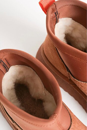 yezy shoes Жіночі ортопедичні черевики з товстою підошвою, з підкладкою з хутра та деталями зі стрейчу, з телячої замші