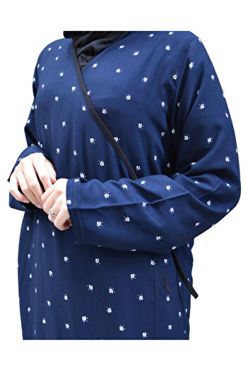 Bilenler Dotted Floral Pattern Double Breasted Prayer Dress – 100% Viscose, Side Tie, Comfortable Fit Size 36-46