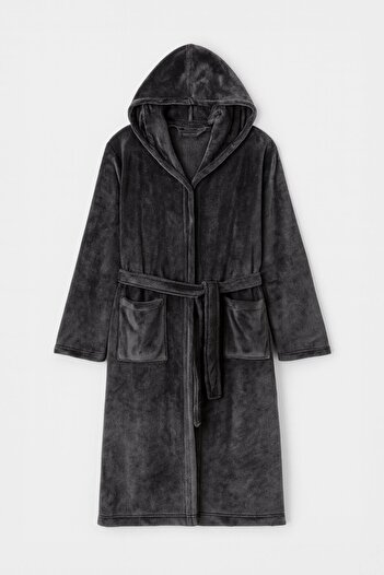 MARKAPIA WOMAN Women's Hooded Soft Velvet Textured Dressing Gown