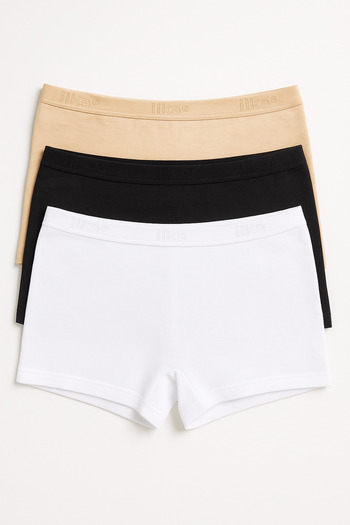 ROZELT Women's Cotton & Modal Black-White-Skin 3-Piece Boxer Shorts