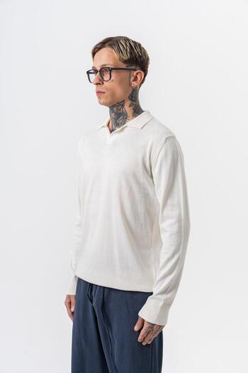 Respire Men's Cotton Blend Polo Neck Knitted Sweater Ecru