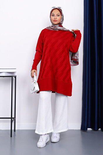 İmajButik Burgundy Cold Yarn Knitwear Tunic with Cufflinks