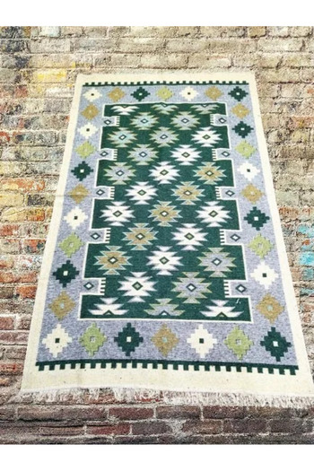 OEM Traditional Rug, Size 140x210cm, Green and Cream, Model RUSTIC