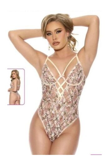 For Dreams Floral Patterned Transparent Lace Bodysuit