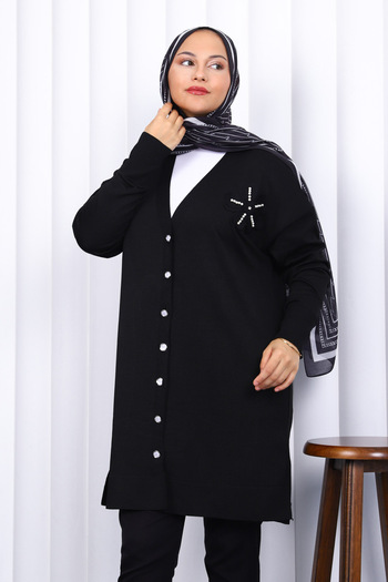 İmajButik Black Buttoned Cold Yarn Knitwear Cardigan