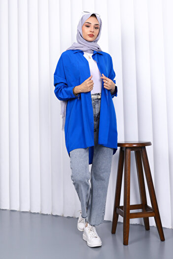 İmajButik Blue Pocketed Terikoton Shirt