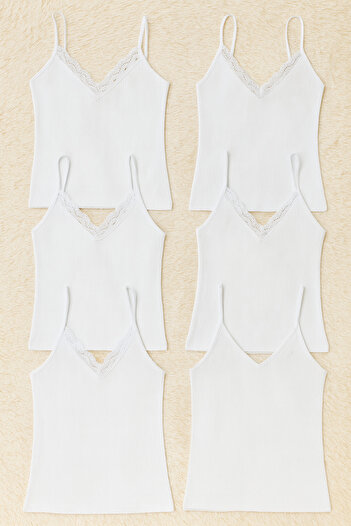 QKK Women's Cotton Lycra Lace Rope Strap Combed Cotton 6-Piece Undershirt Q6K4K2T1Ka