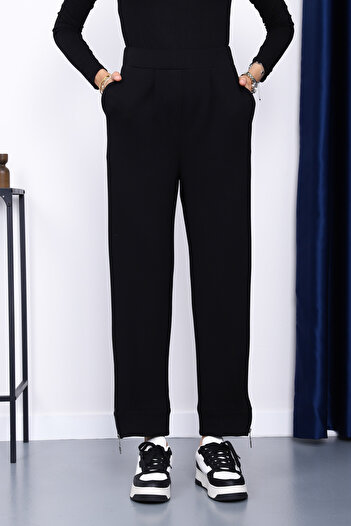 İmajButik Black Modal Trousers with Zipper Pockets