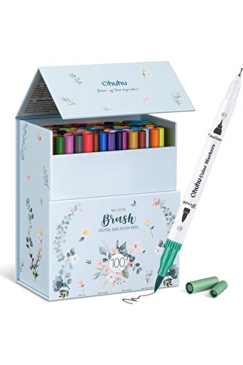 Ohuhu Maui Series Set 100 Markere, Baza Apa, Dual Tips Brush&Fineliner, Multicolor