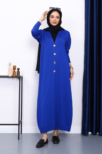 İmajButik Saks Blue V-Neck Mercerized Cardigan