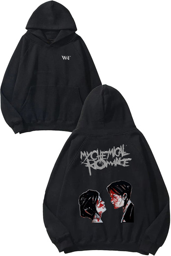 THEWERT Hanorac negru cu glugă cu imprimeu pe spate My Chemical Romance 2 Design