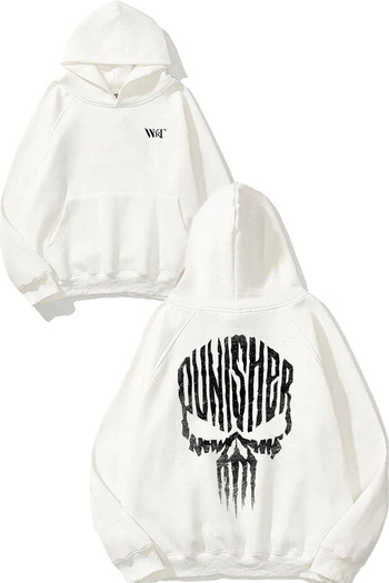 THEWERT Punisher 5 Design Back Printed White Hooded Sweatshirt