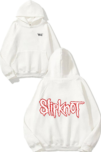 THEWERT Slipknot Rock Music 4 Design Back Printed White Hooded Sweatshirt