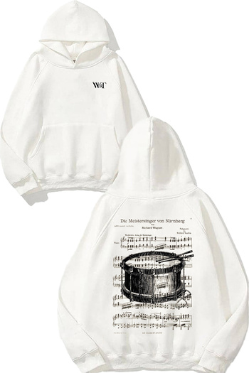 THEWERT Bateri Drum Music 7 Design Back Printed White Hooded Sweatshirt