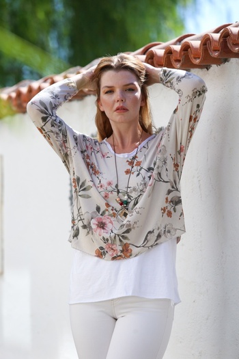 Chiccy Italian Beige Pool Collar Long Sleeve Patterned Thin Two-Piece Set Sleeveless Combed Cotton Knitwear Blouse 70 60