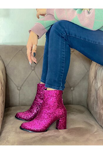 BERFONA Star Fuchsia Stone Heeled Boots Bottie