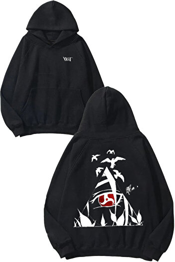 THEWERT Uchiha Itachi Naruto 5 Design Back Printed Black Hooded Sweatshirt