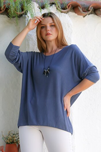 Chiccy Italian Indigo Pool Collar Long Sleeve Solid Color Thin Knitwear Blouse 78 63