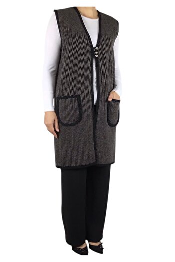ECE GİYİM Women's Patterned Three Button Thick Winter Vest
